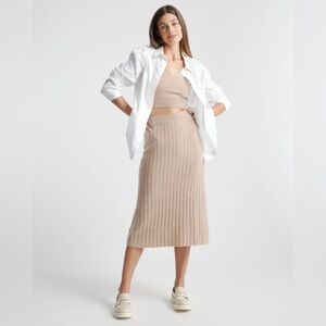 Quince Mongolian Cashmere Midi Skirt XS Oatmeal